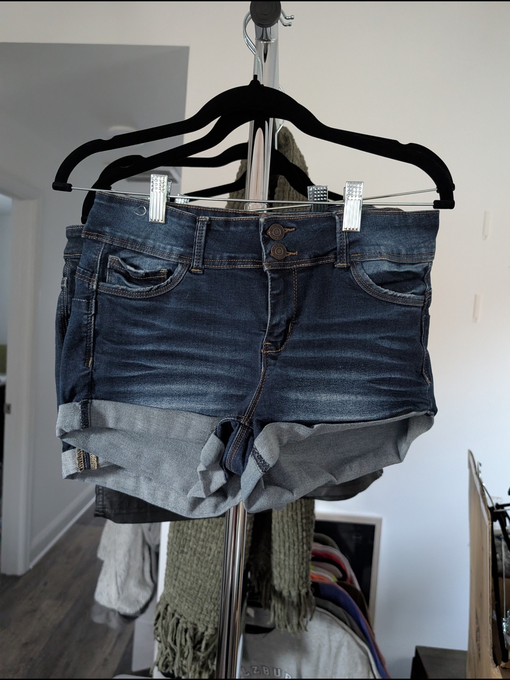 Wax Jean Dark Blue Denim Roll-Cuff Women’s Shorts